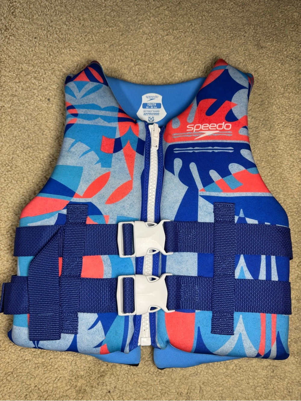 Speedo Junior PFD Kids' Life Jacket Vest Picton Blue- Orange Youth 50-90 Lbs